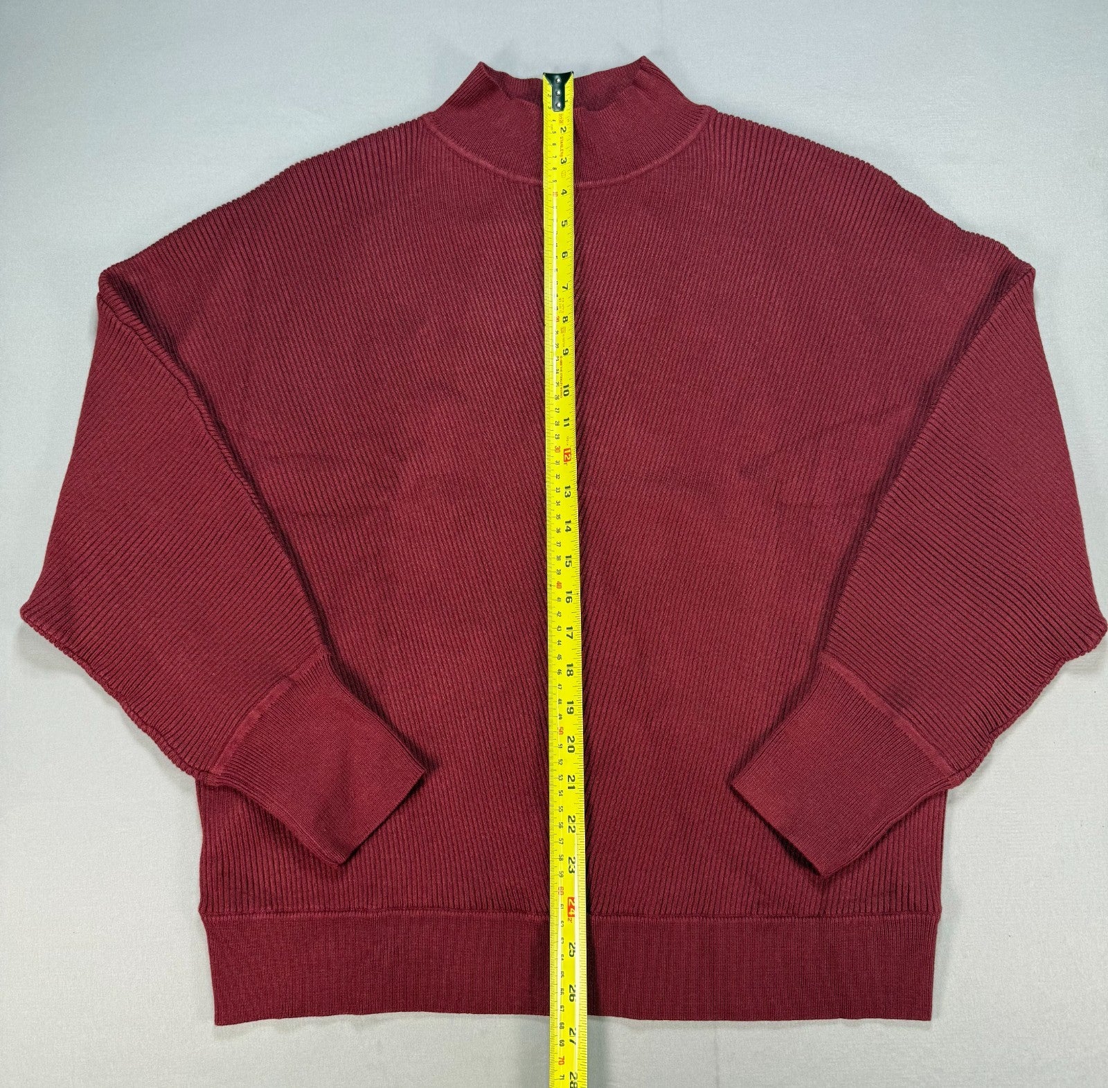 Women's Oversized Ribbed Knit Sweater Medium Burgundy Pullover Mock Neck Preppy