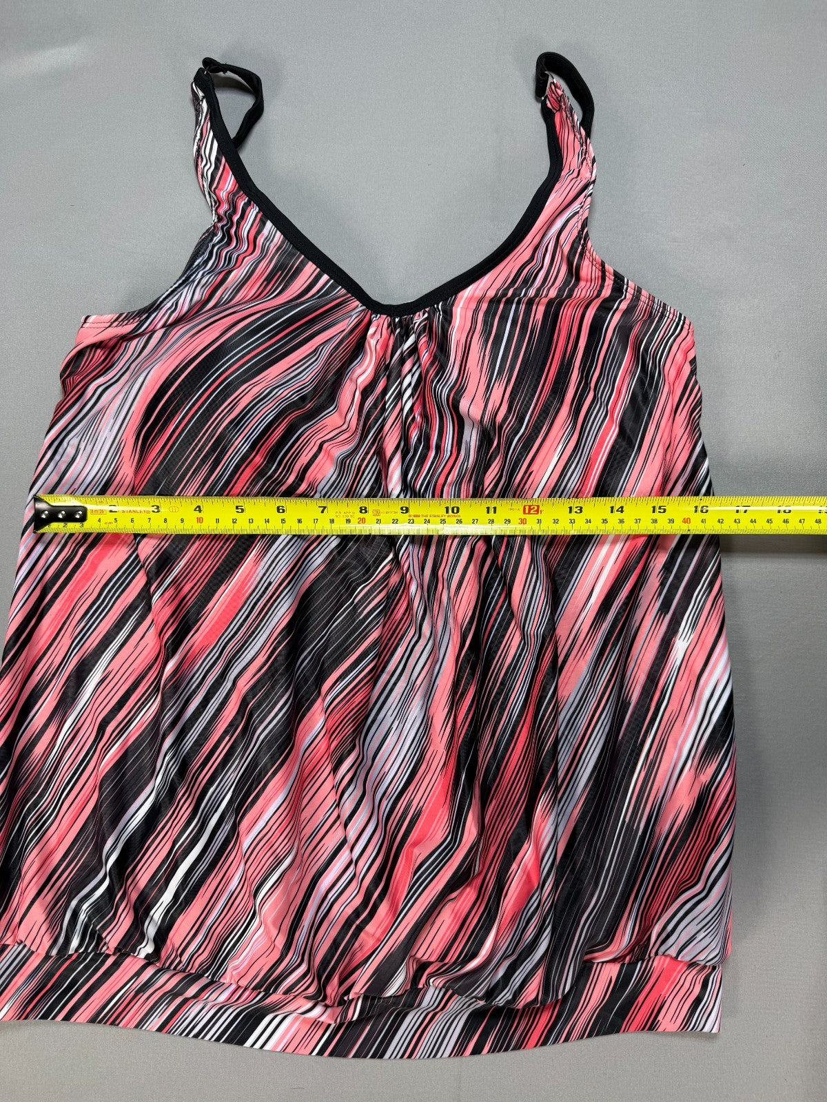 NWT Yonique Blouson Two Piece Tankini Bathing Suit Women's Large Pink Striped