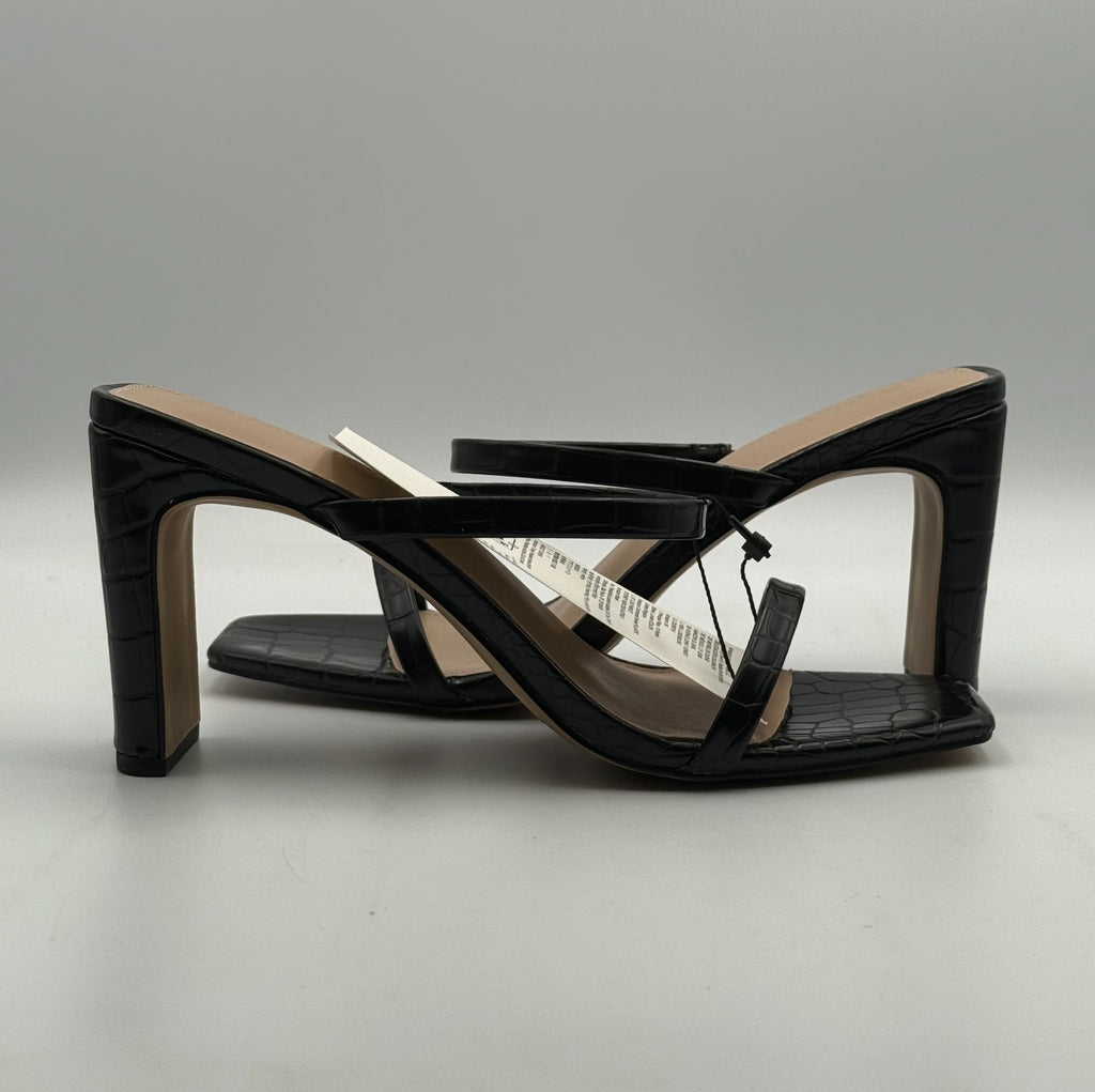 New The Drop Avery Two Strap Sandals Women 9 Black Crocodile Embossed High Heel
