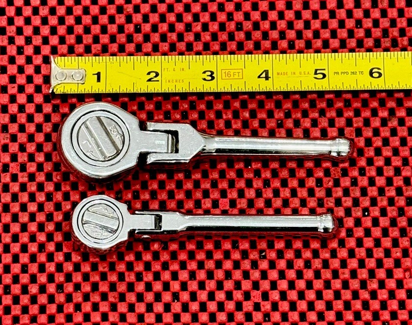 Vintage Chrome Vanadium 2pc Set Stubby Flex-Head  Ratchet 1/4",3/8” Drive SET N3