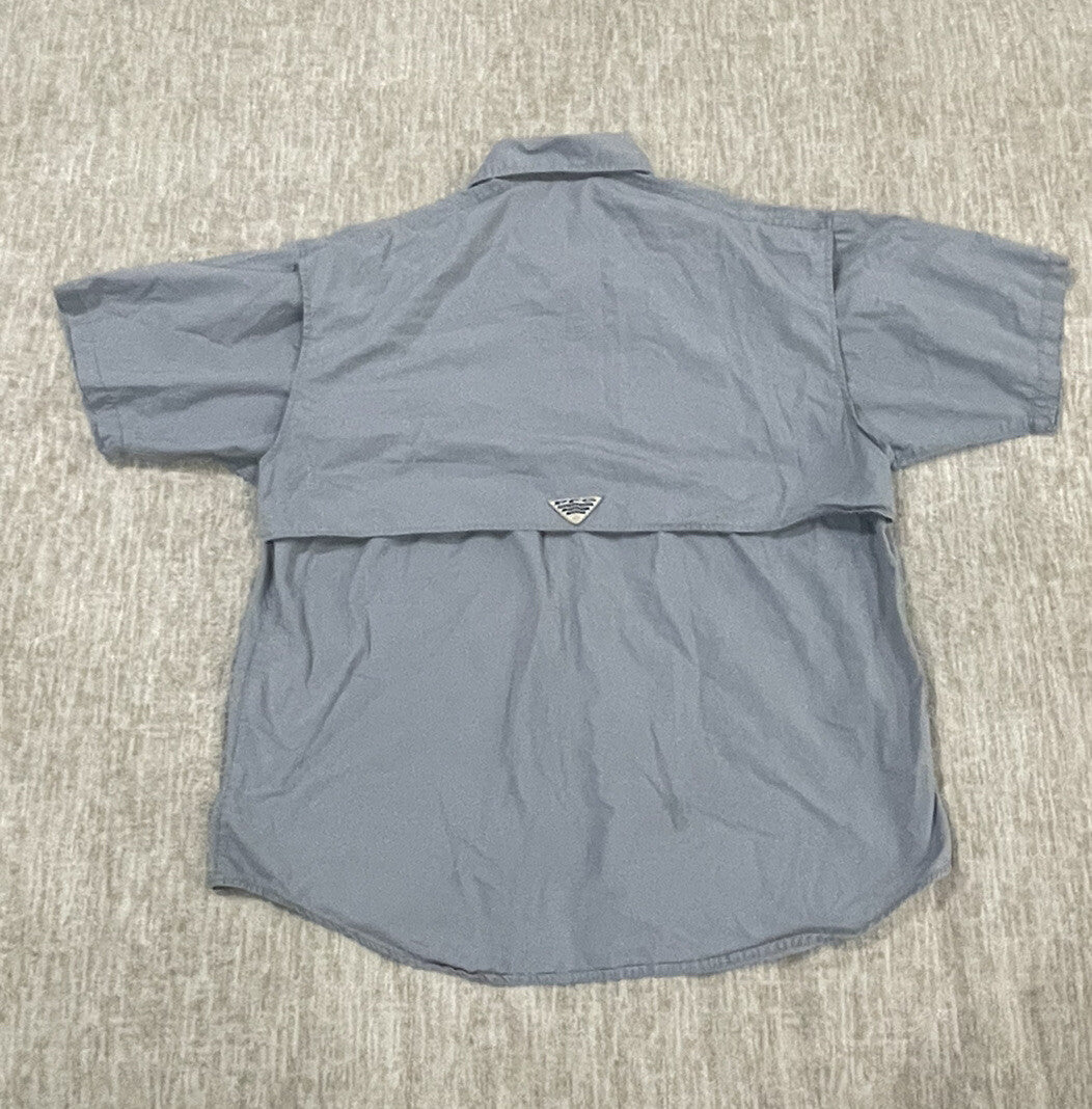 Columbia PFG Button Up Shirt  Mens Size Medium Gray Short Sleeve - B1