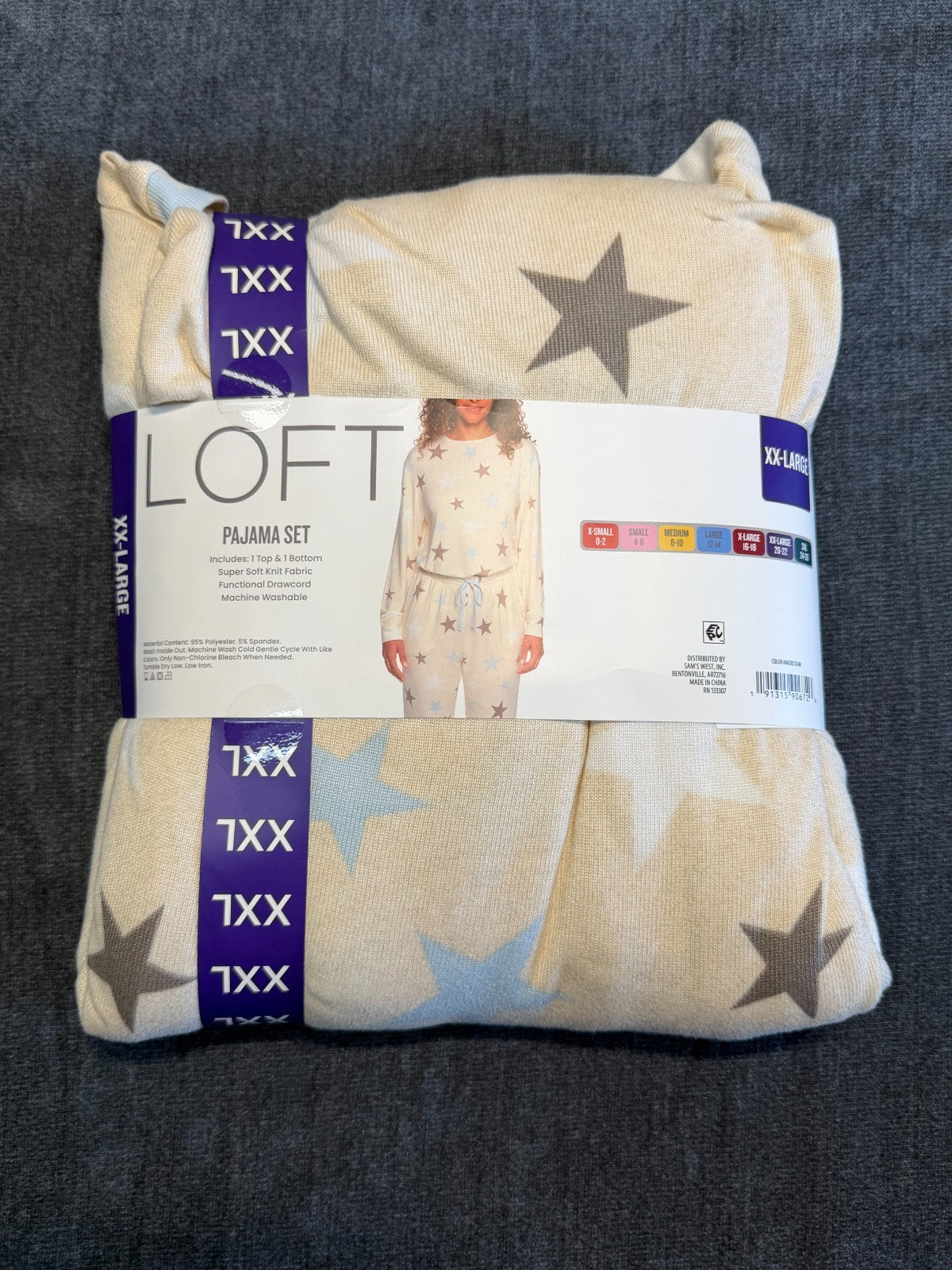 NWT LOFT Pajama Set Women's 2XL Beige Star Print Comfort Sleepwear Top & Bottom