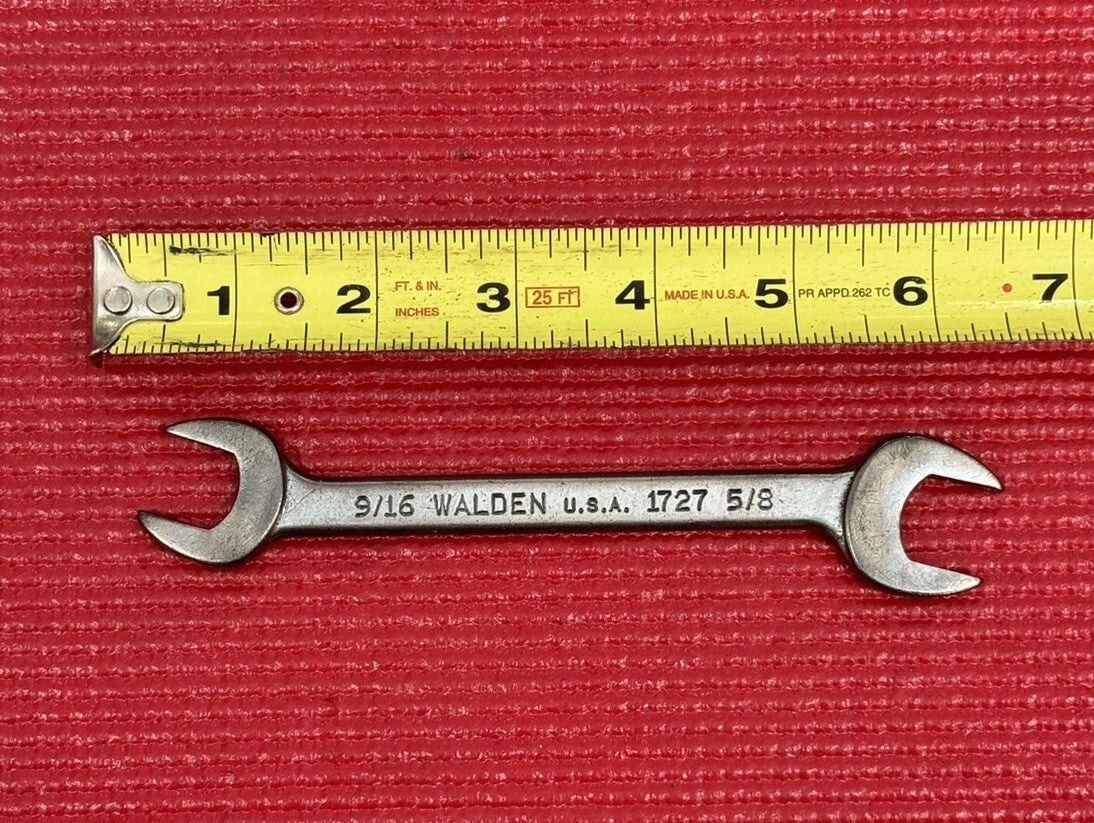 Vintage Rare Walden Tools 1727, 9/16" x 5/8" Open End Wrench Made in USA