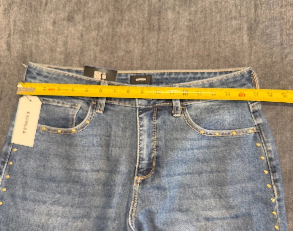 NWT Express Embellished Jeans Women's 10 Blue Denim Straight-Leg Casual 5-Pocket