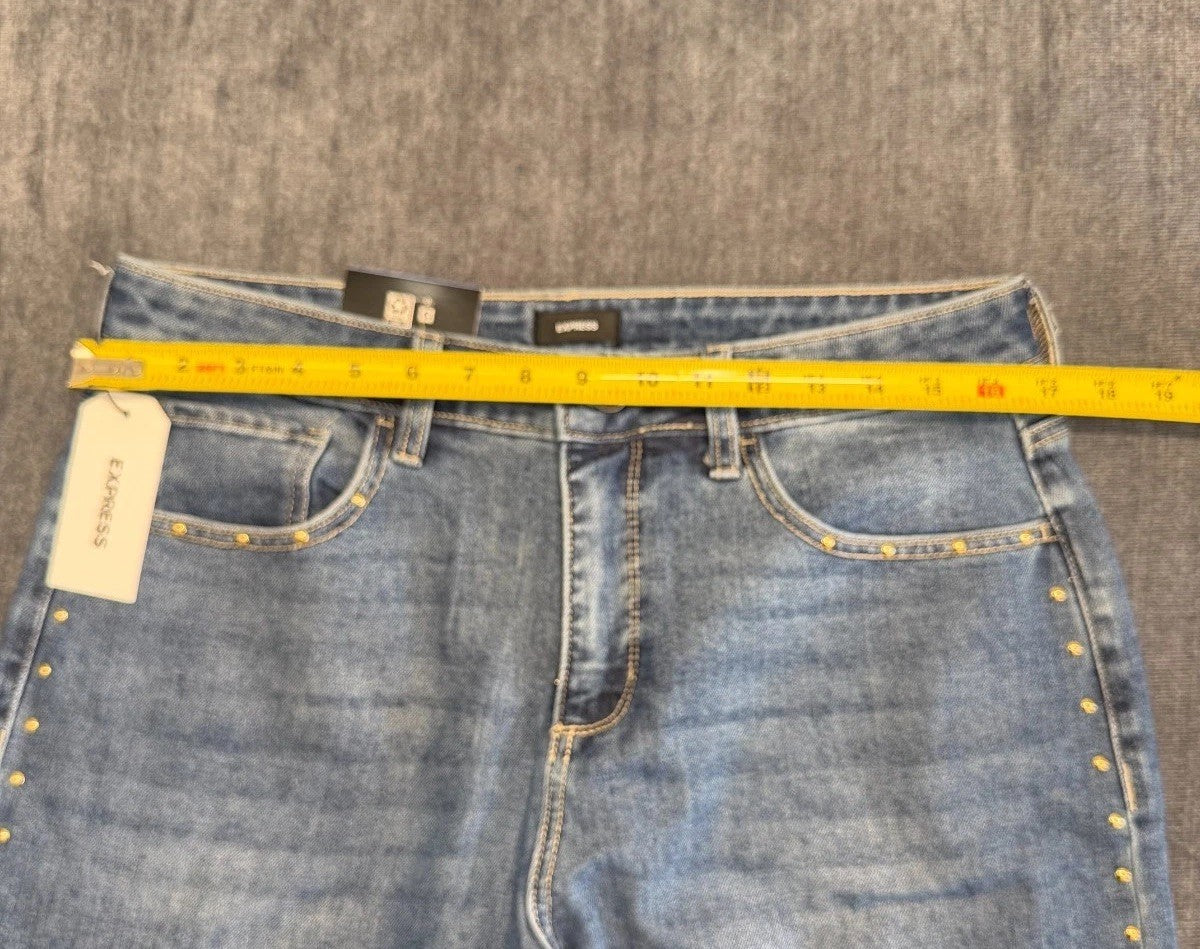 NWT Express Embellished Jeans Women's 10 Blue Denim Straight-Leg Casual 5-Pocket