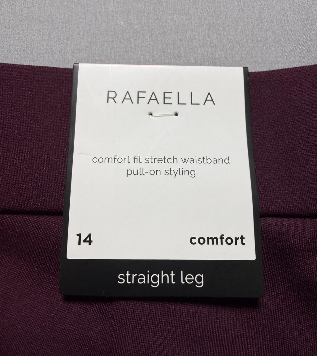 NWT Rafaella Comfort Fit Straight Leg Pants Women's 14 Burgundy Pull-On Stretch