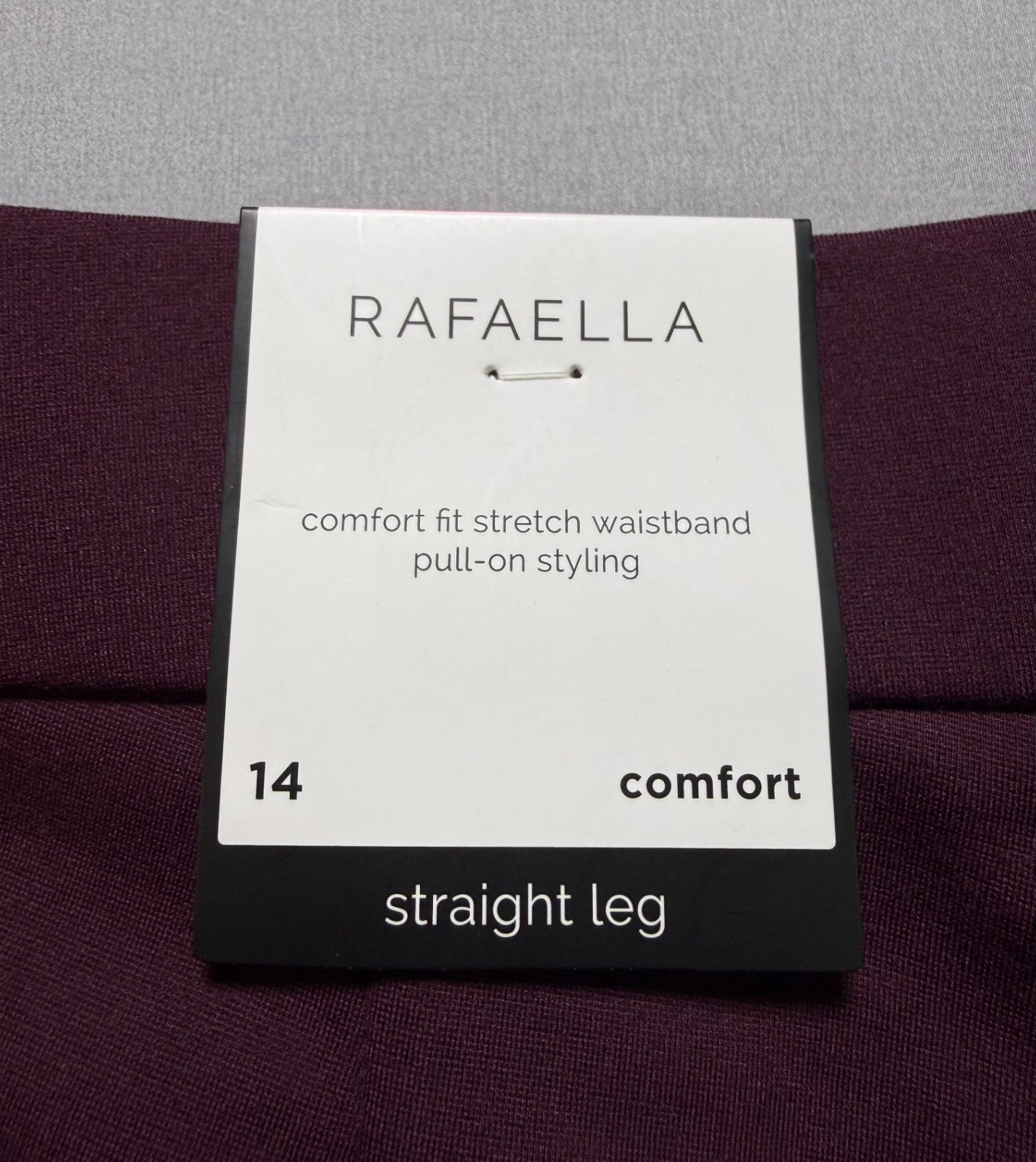 NWT Rafaella Comfort Fit Straight Leg Pants Women's 14 Burgundy Pull-On Stretch