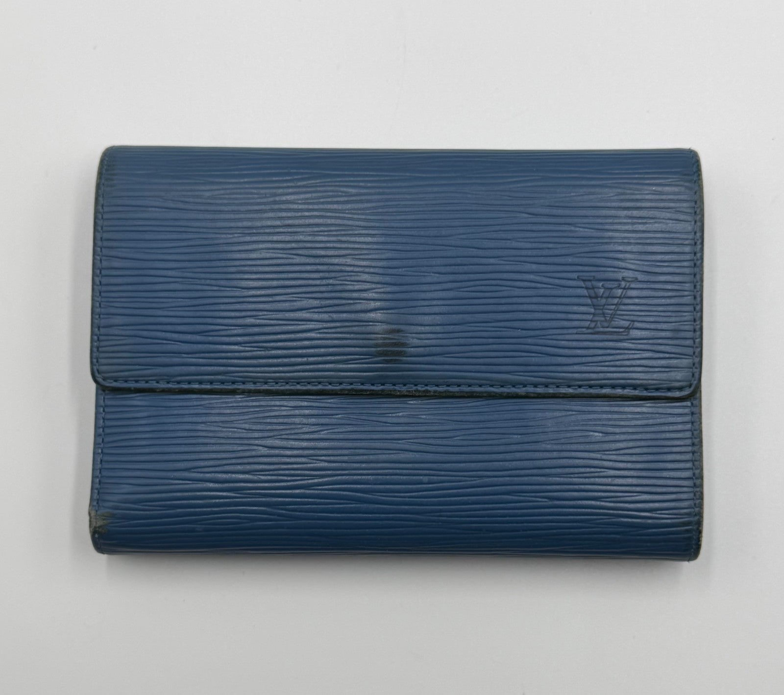 Louis Vuitton Blue Epi Leather Large Trifold Wallet Women's Inner Pockets