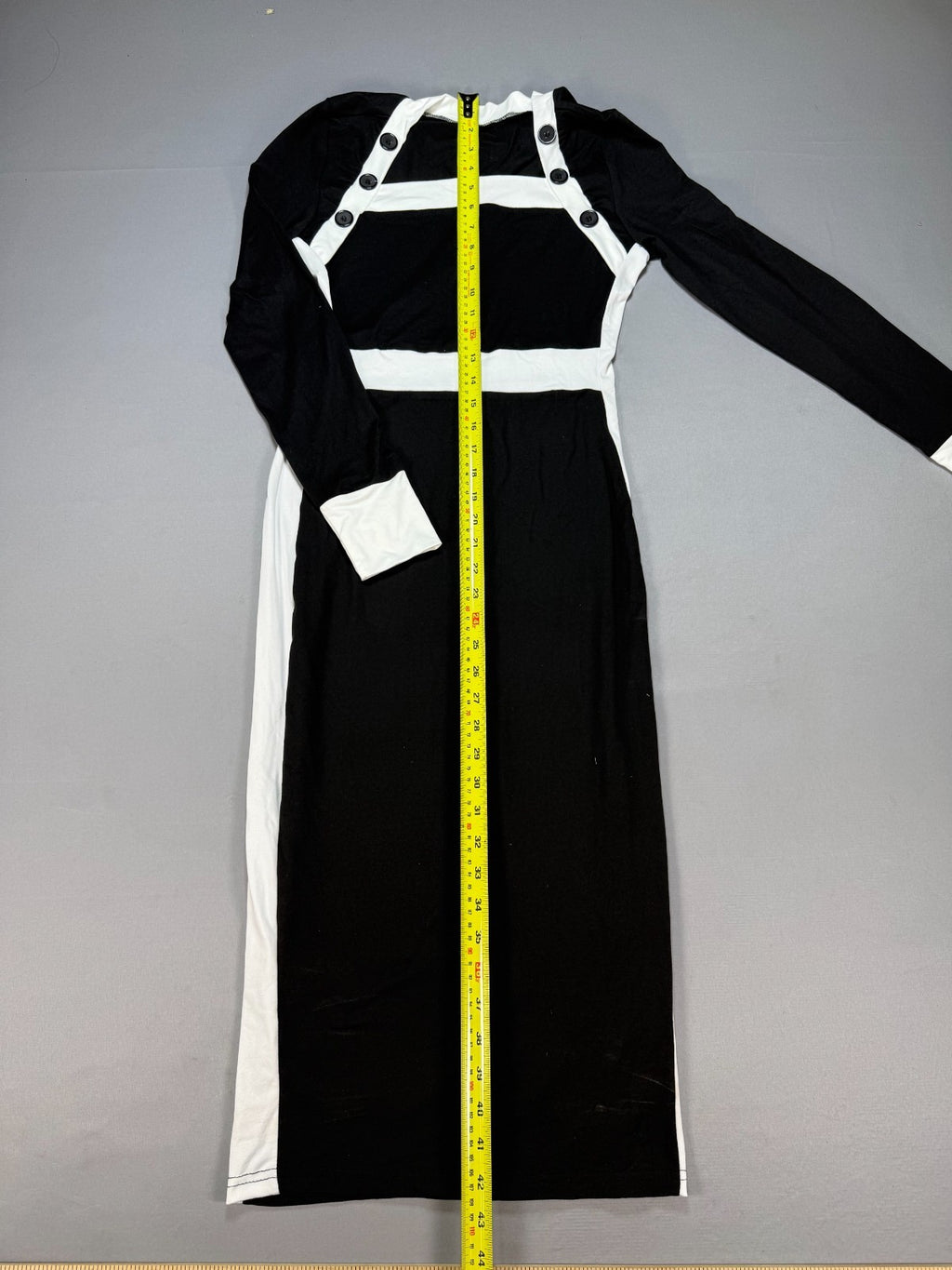 Womens Colorblock Bodycon Midi Dress Small Black White Long Sleeve Pullover