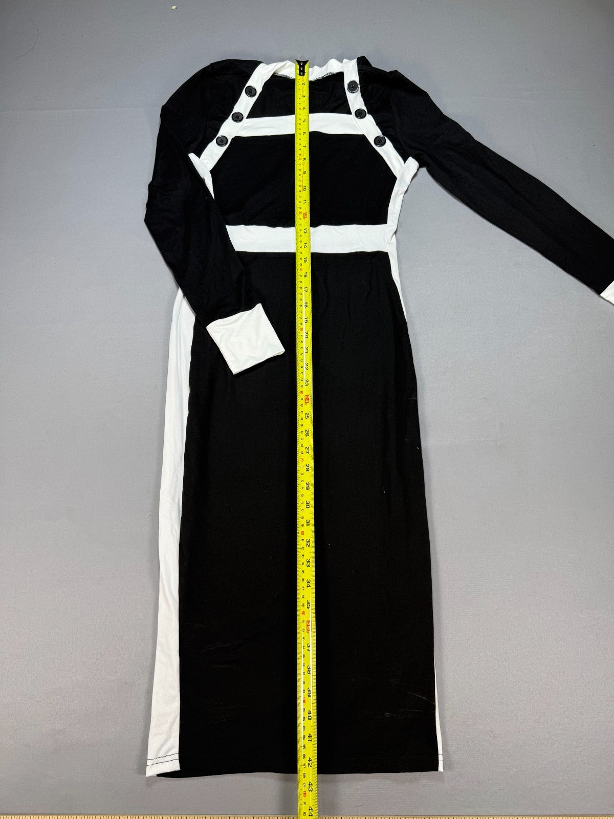 Womens Colorblock Bodycon Midi Dress Small Black White Long Sleeve Pullover