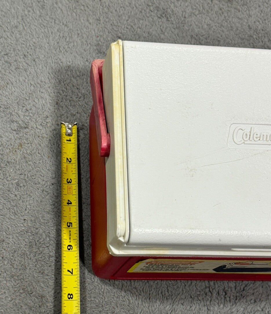 Vintage Coleman Red Flip Top Lid Personal Mini Cooler 5205, 6 Pack Lunchbox