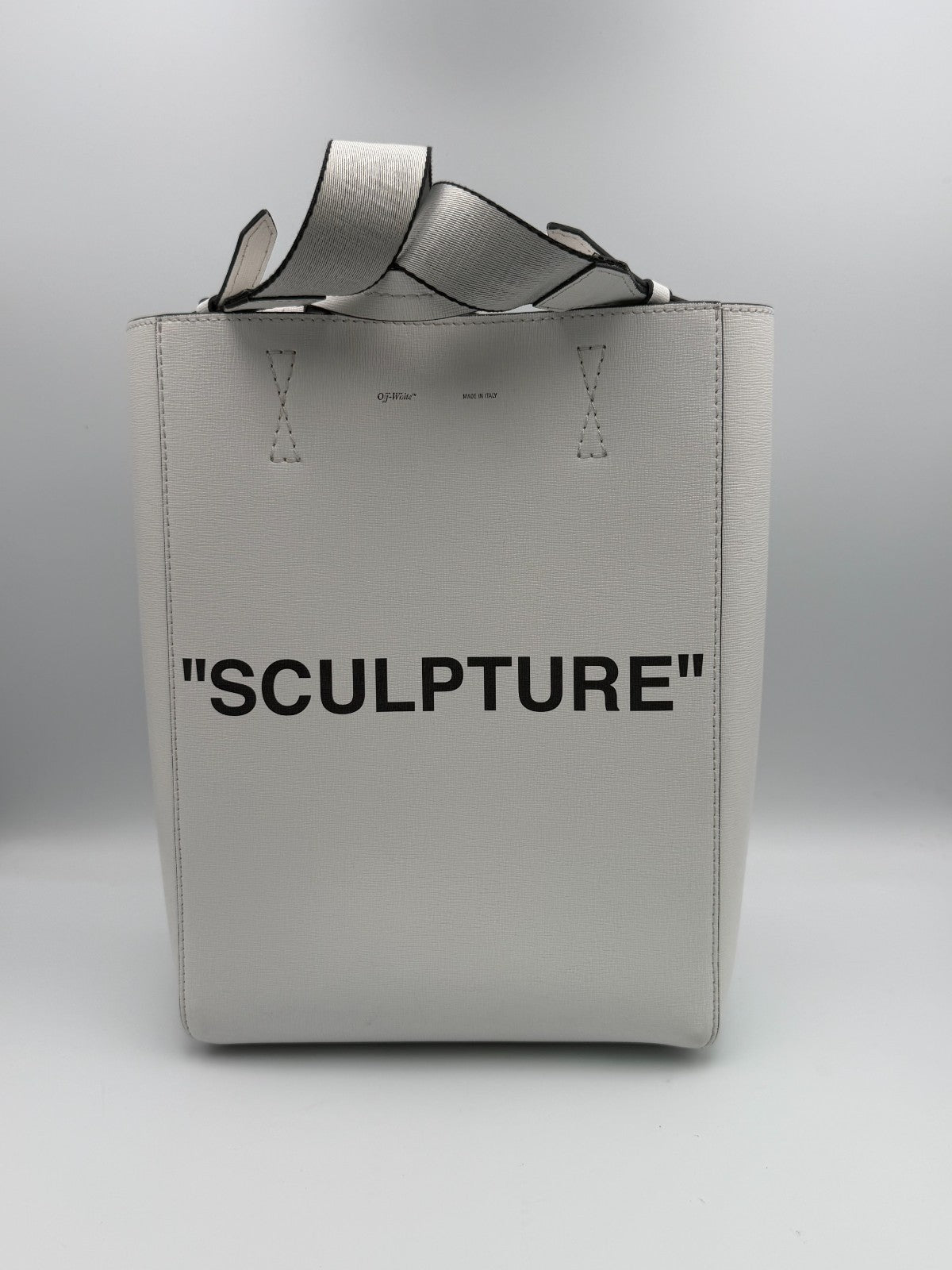 Off-White Sculpture Tote Bag Women White Leather Industrial Strap Luxury Handbag