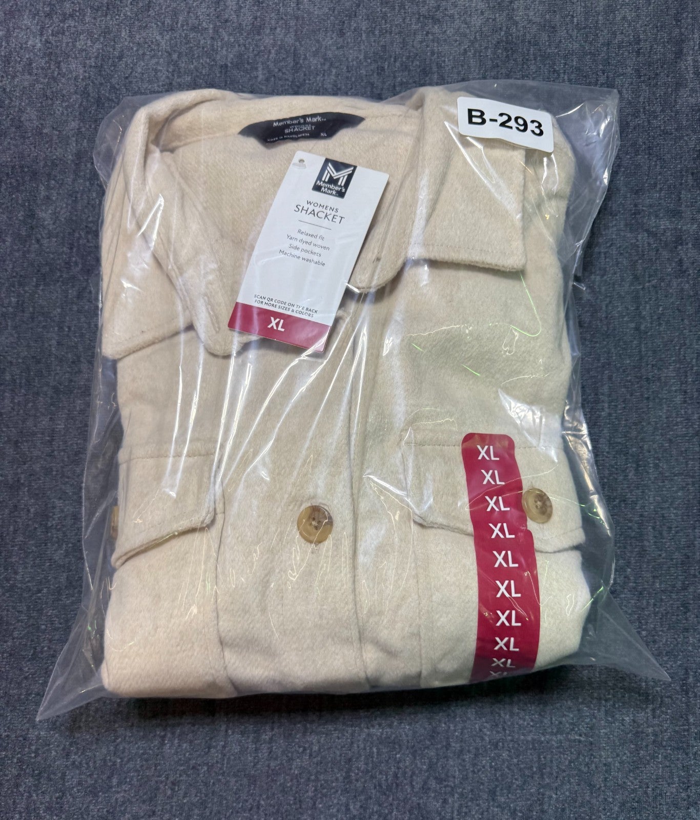 NWT Member's Mark Relaxed Fit Shacket Women's XL Beige Long Sleeve Button Front