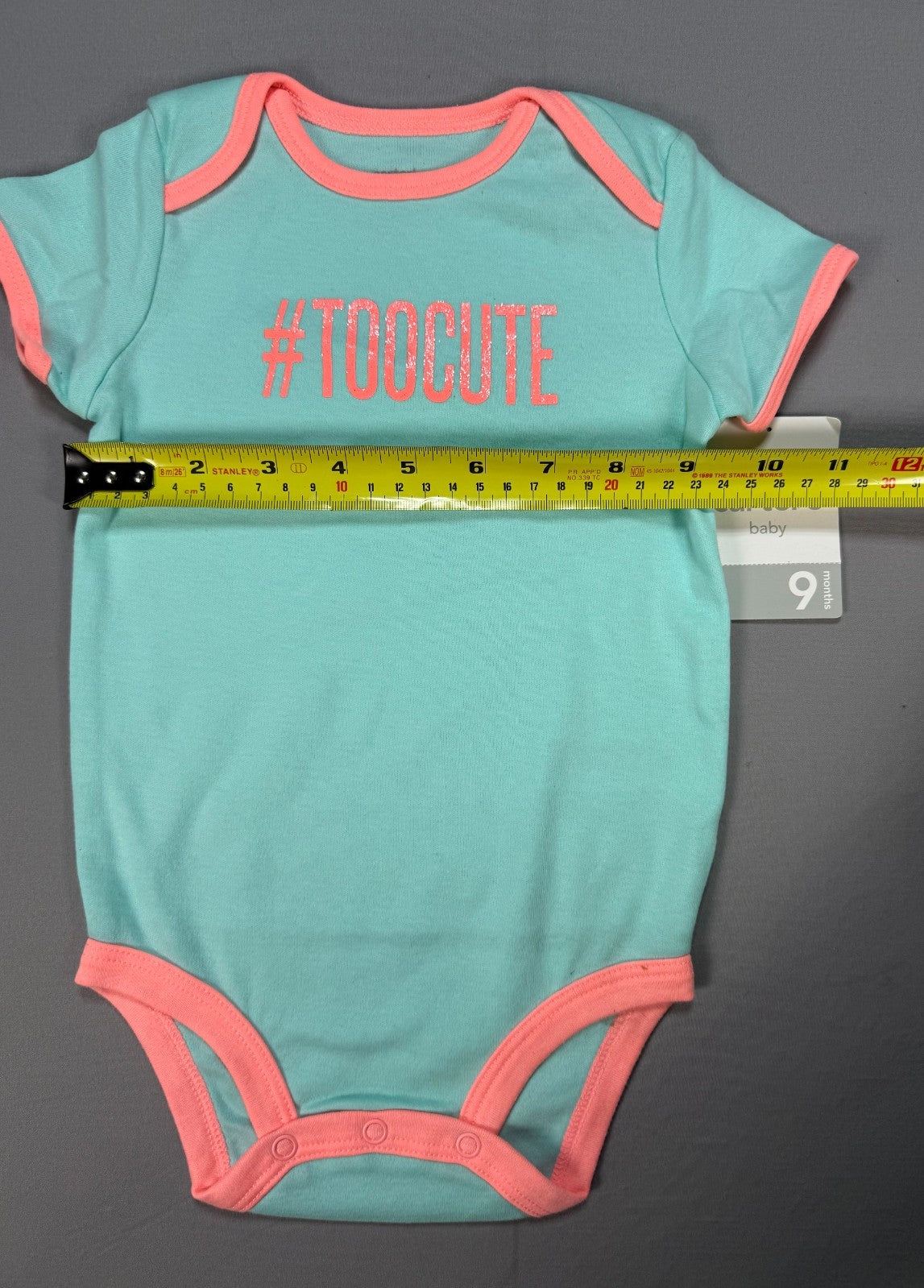 Carter's "#Toocute" Slogan Bodysuit Baby Girls 9 Months Blue Pink Short Sleeve