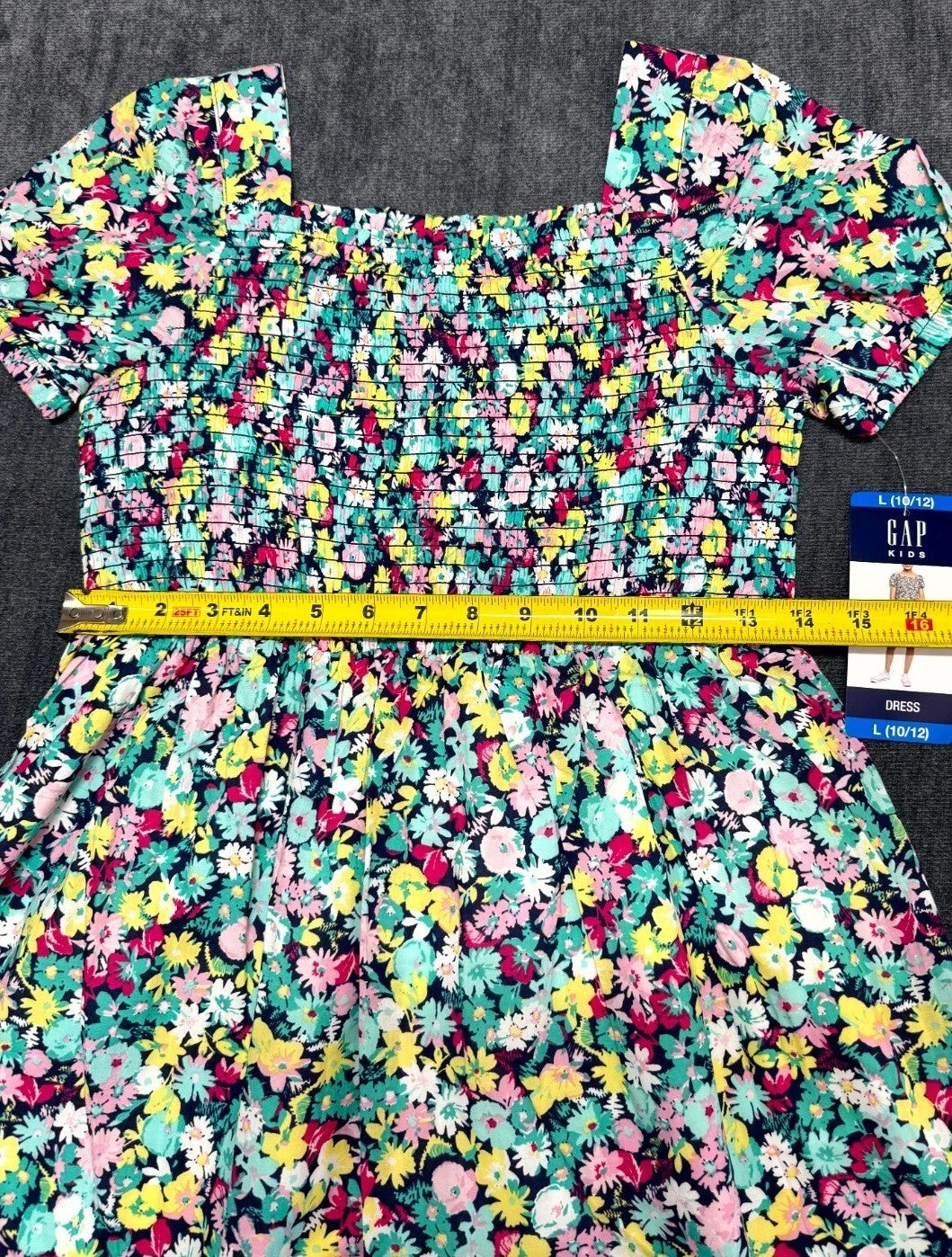 NWT Gap Knee Length Smocked Dress Girls L(10/12) Multicolor Floral Short-Sleeve