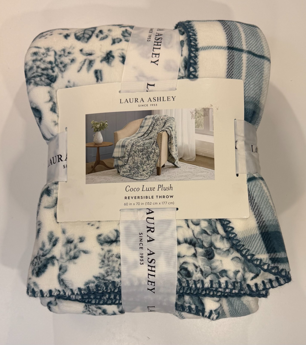 Laura Ashley Coco Luxe Plush Reversible throw blanket 60"x70" CHOOSE COLOR