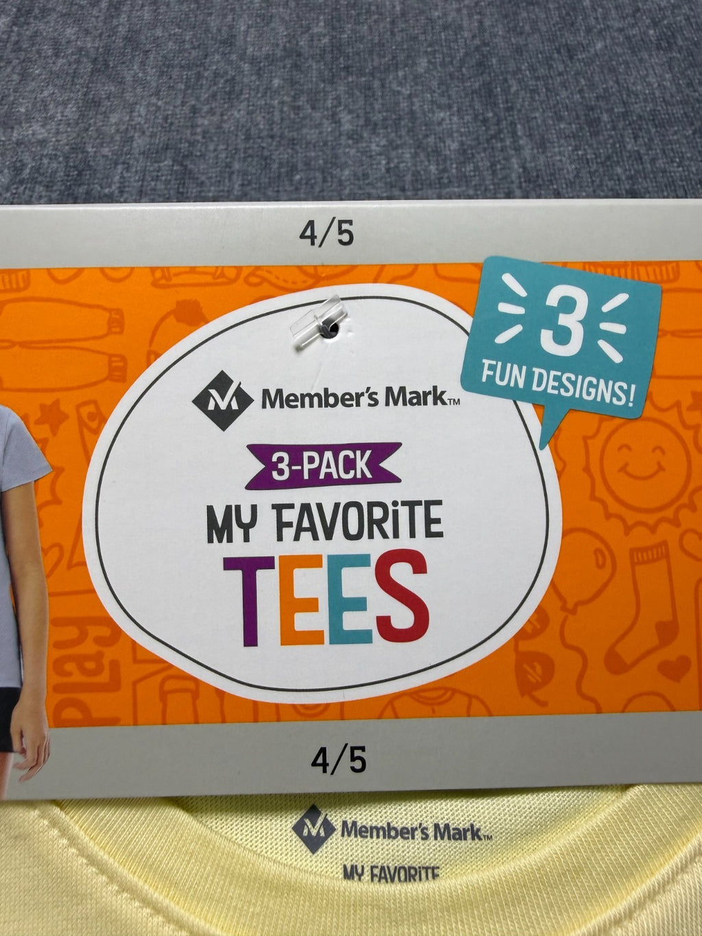 NWT Member's Mark My Favorite Active Tees Girls 4/5 Multicolor Preppy - 3-Pack