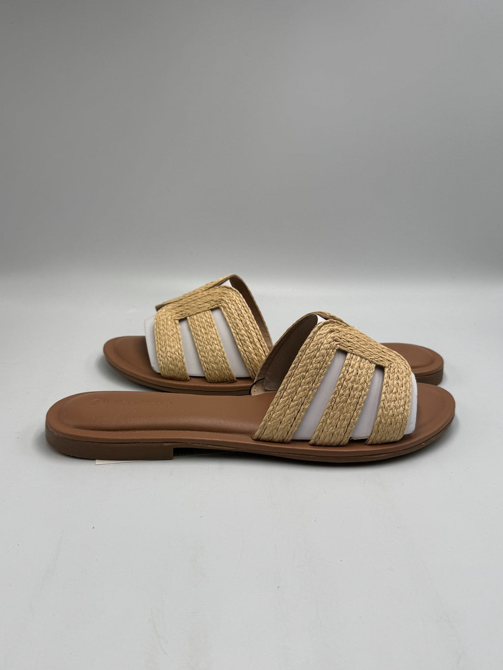 The Drop Monika Raffia Fashion Slip On Flat H-Band Slide Sandals Women 8.5 Beige