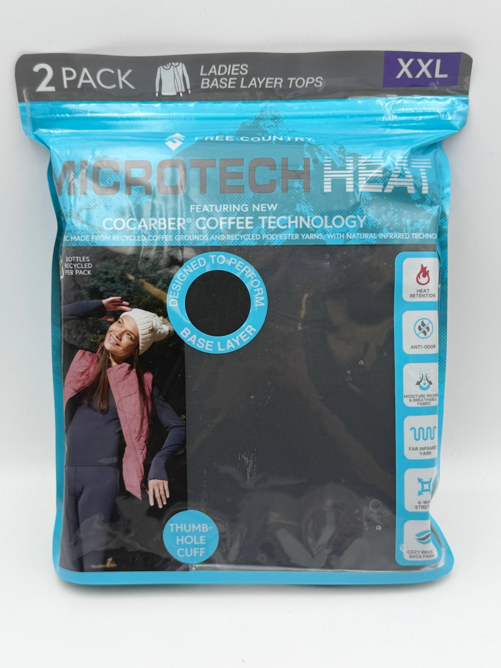 Free Country Microtech Heat Base Layer Tops Women s 2XL Black Preppy - Pack of 2