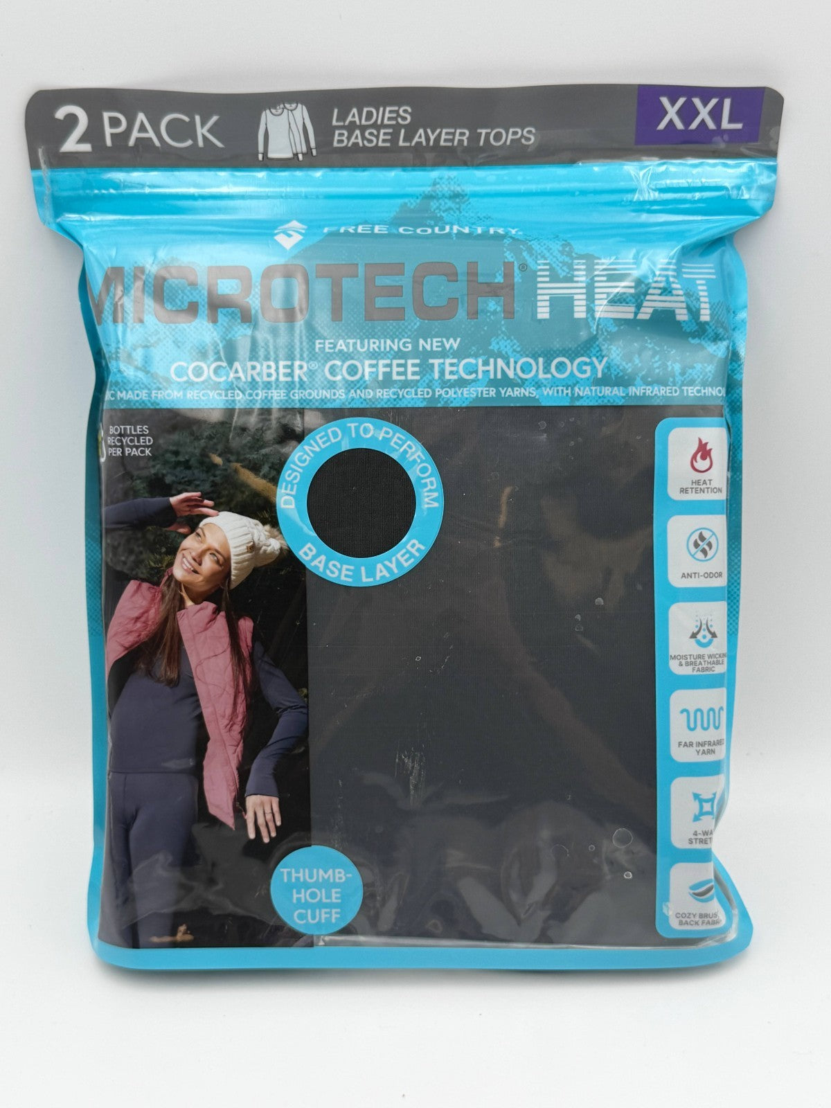 Free Country Microtech Heat Base Layer Tops Women s 2XL Black Preppy - Pack of 2