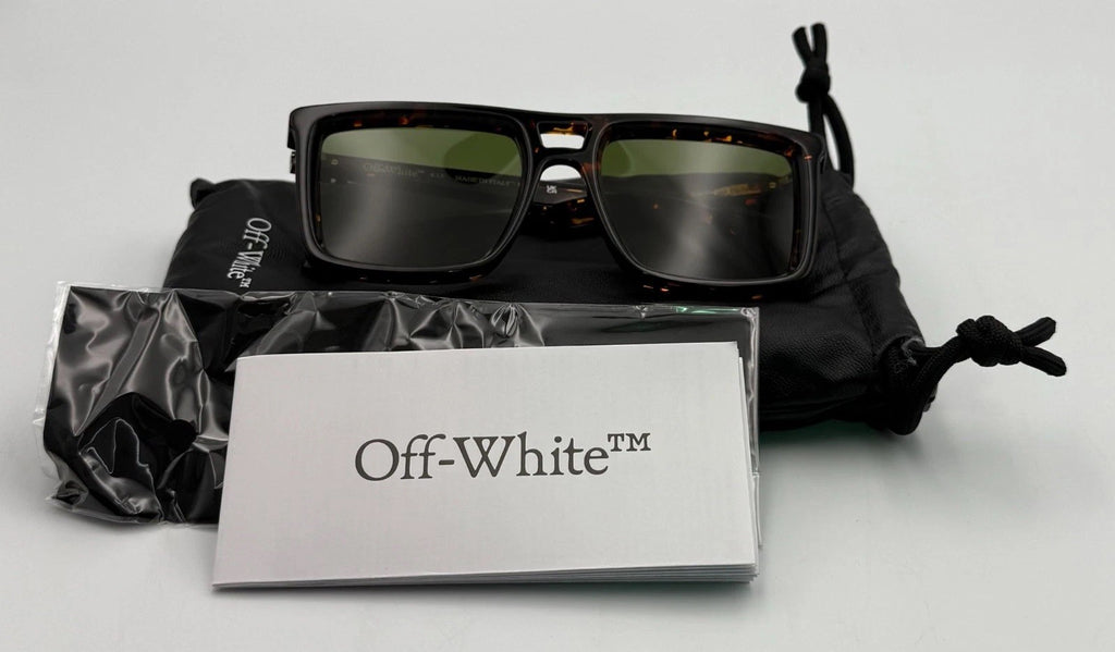 New Off-White Stratford Havana Square Sunglasses Men's Tortoise Shell Green Lens