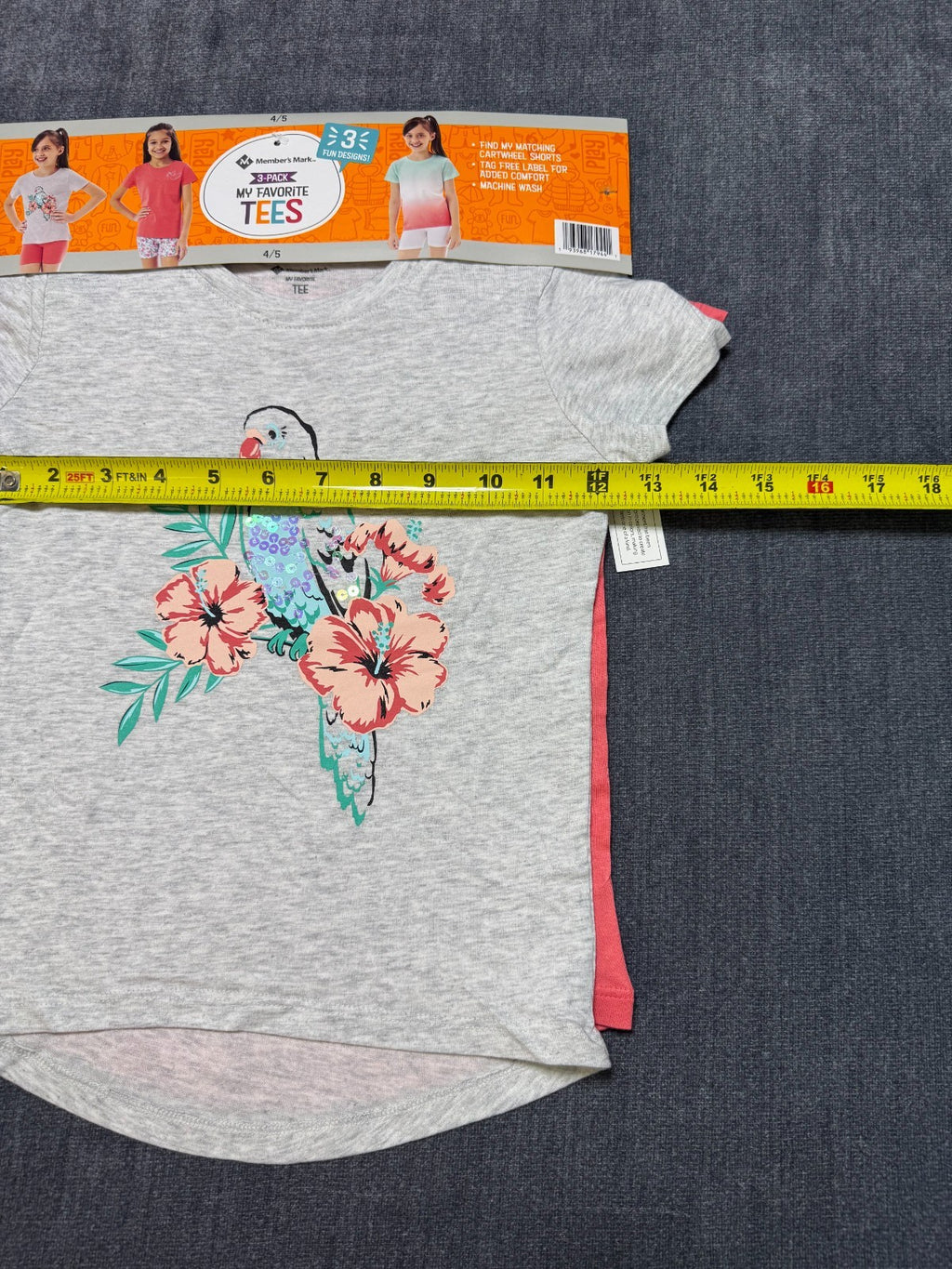 NWT Member's Mark My Favorite Active Tees Girls 4/5 Multicolor Hipster - 3-Pack