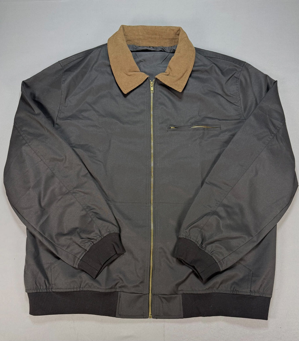 Men Bomber Jacket XL Dark Grey Corduroy Collar Full Zip Workwear Utility Coat