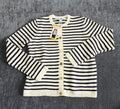 NWT Nine West Cropped Cardigan Sweater Women's Medium White Navy Striped Classic