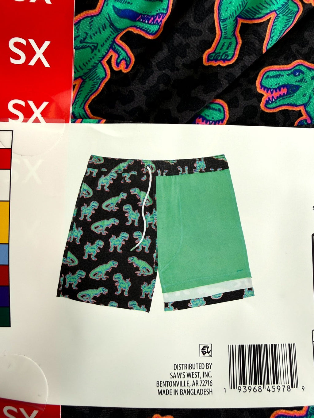 NWT Member's Mark Resort Swim Trunks Men's XS Black Dinosaur Print UPF 50+ Lined