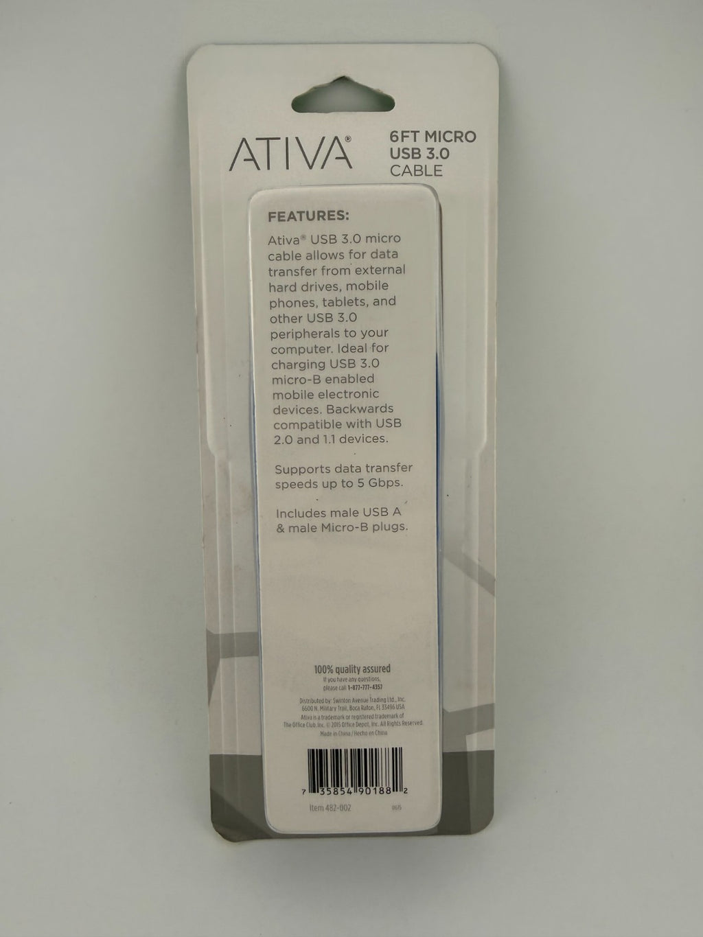 NEW Ativa 487-002 Blue USB-A to Micro-B Charging Sync 6ft Micro USB 3.0 Cable