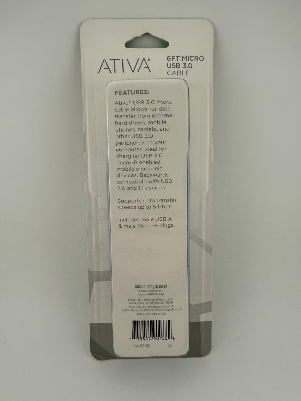 NEW Ativa 487-002 Blue USB-A to Micro-B Charging Sync 6ft Micro USB 3.0 Cable