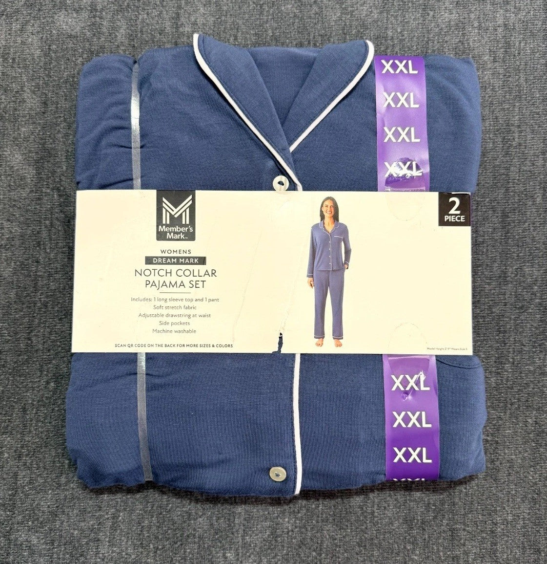 NEW Members Mark Notch Collar Pajama Set 2-Piece Women's 2XL Blue Long-Sleeve