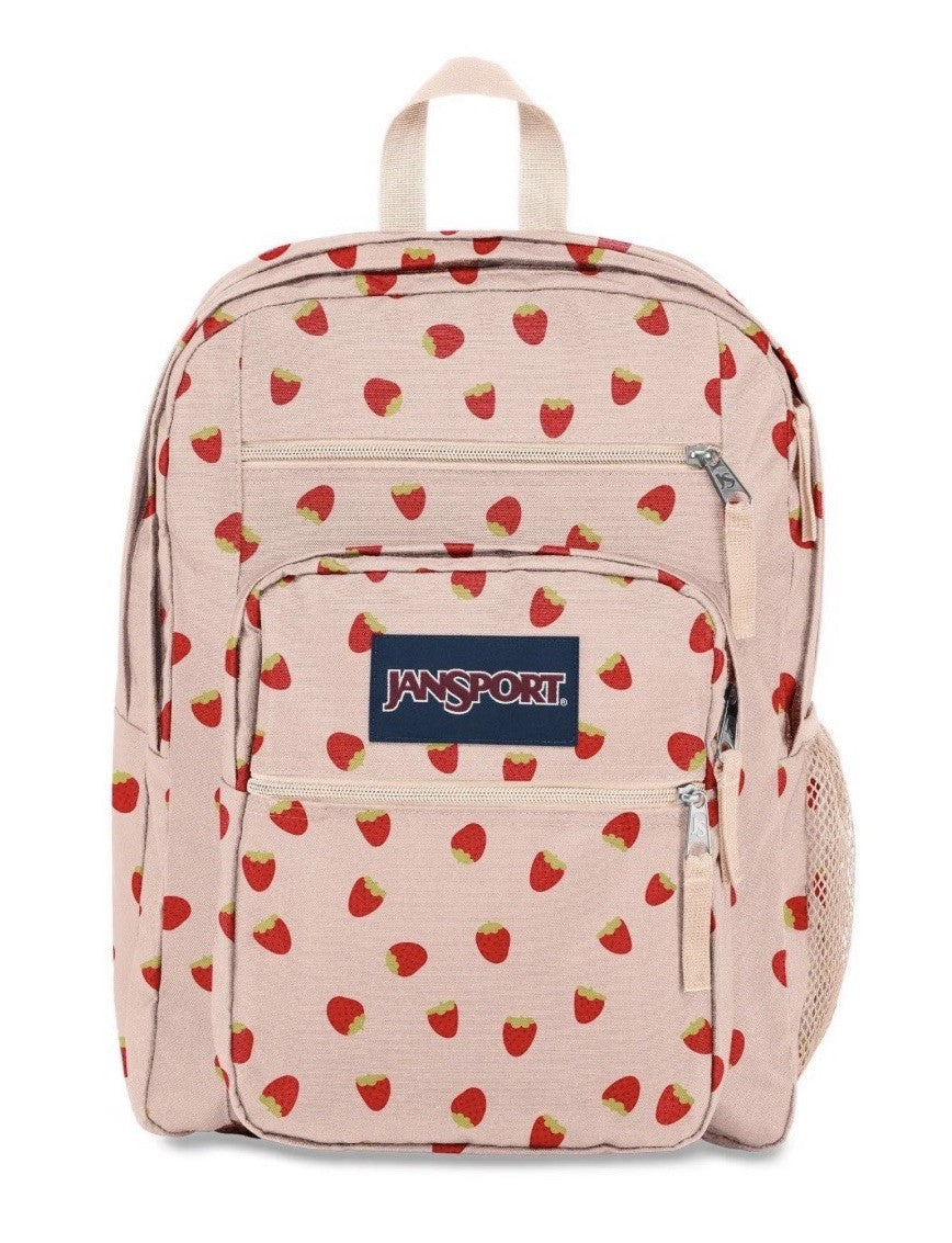 NWT JanSport Big Student Backpack Strawberry Shower Pink Fruit Print 15" Laptop
