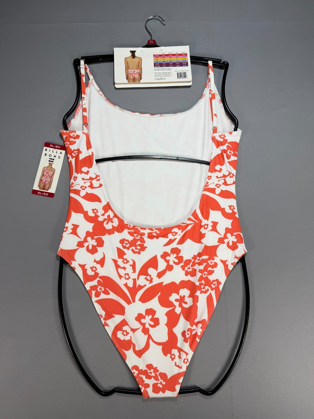 NWT Billabong One-Piece Swimsuit Women XL Orange Floral Sleeveless Summer Beach