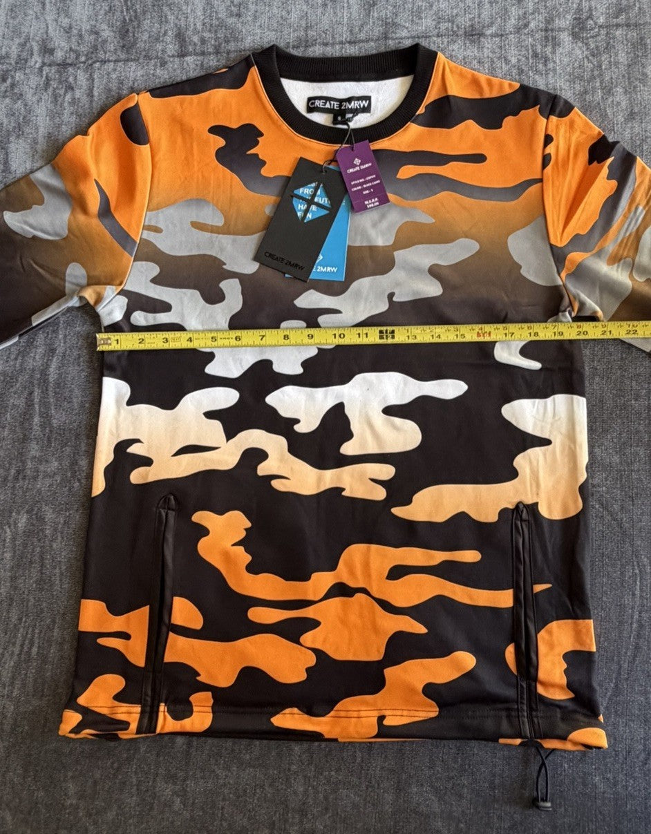 CREATE 2MRW Men's Size Small (S) Black Camo Pullover Sweatshirt Crewneck NWT