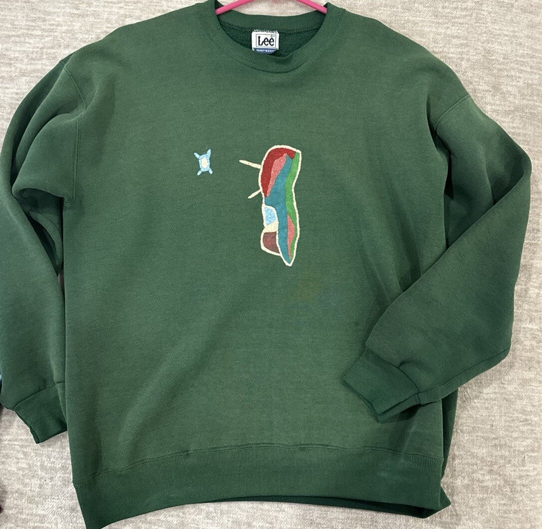 Lee VINTAGE Crewneck Men’s Size L Green Heavyweight Sweatshirt Embroidered 90s