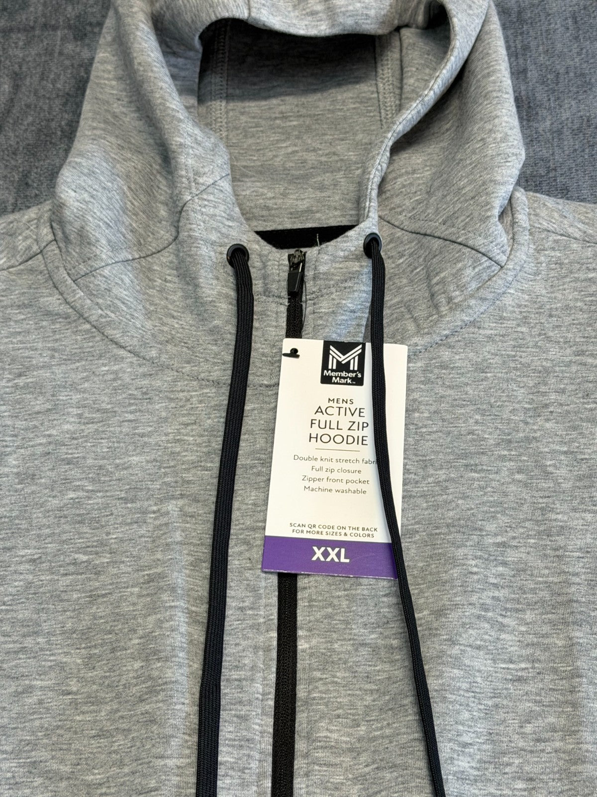 NWT Member's Mark Everyday Full Zip Active Hoodie Men's XXL Gray Long Sleeve