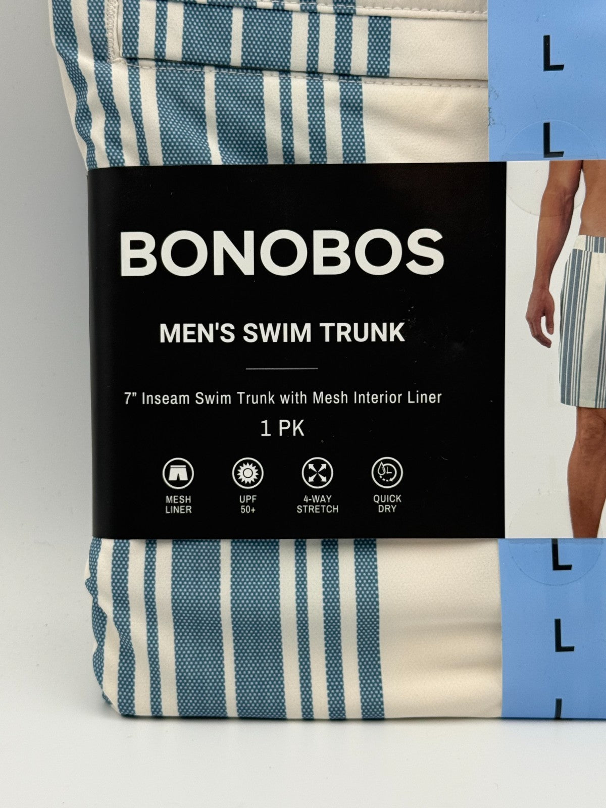 NWT Bonobos Swim Trunks Men's Large White Blue Striped Drawstring Summer Beach