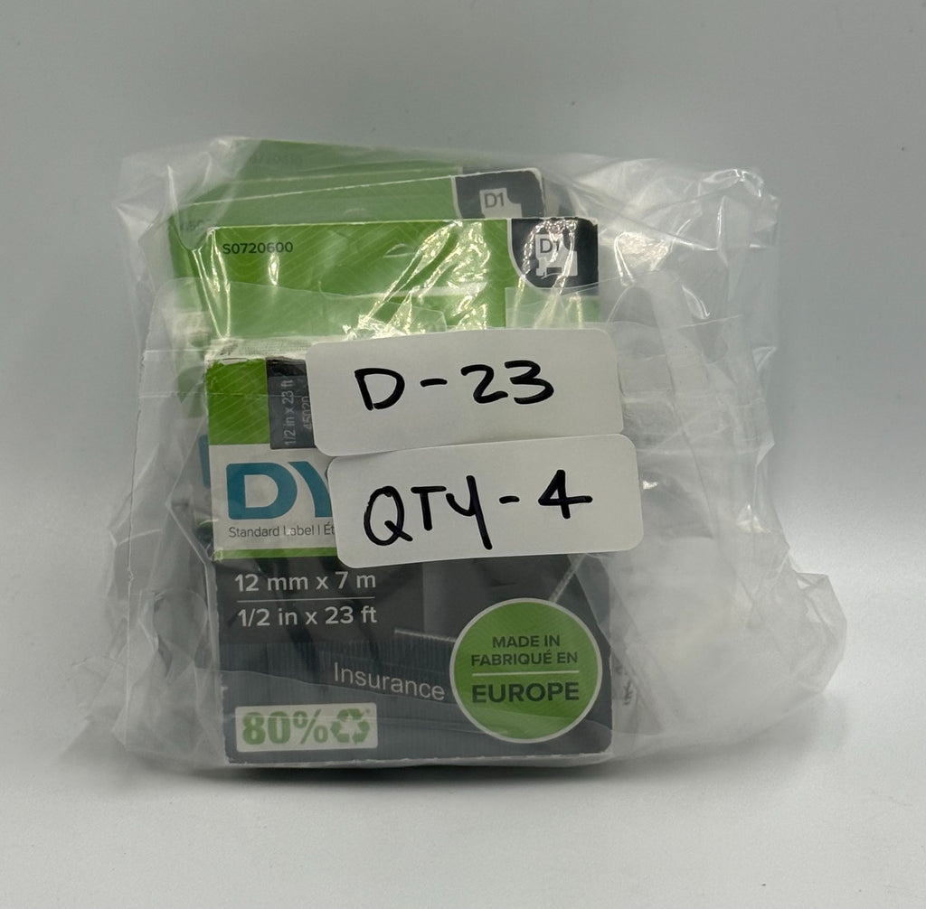 New DYMO D1 45020 S0720600 Standard Label Tape White on Clear - 12mm 1/2" x 23ft