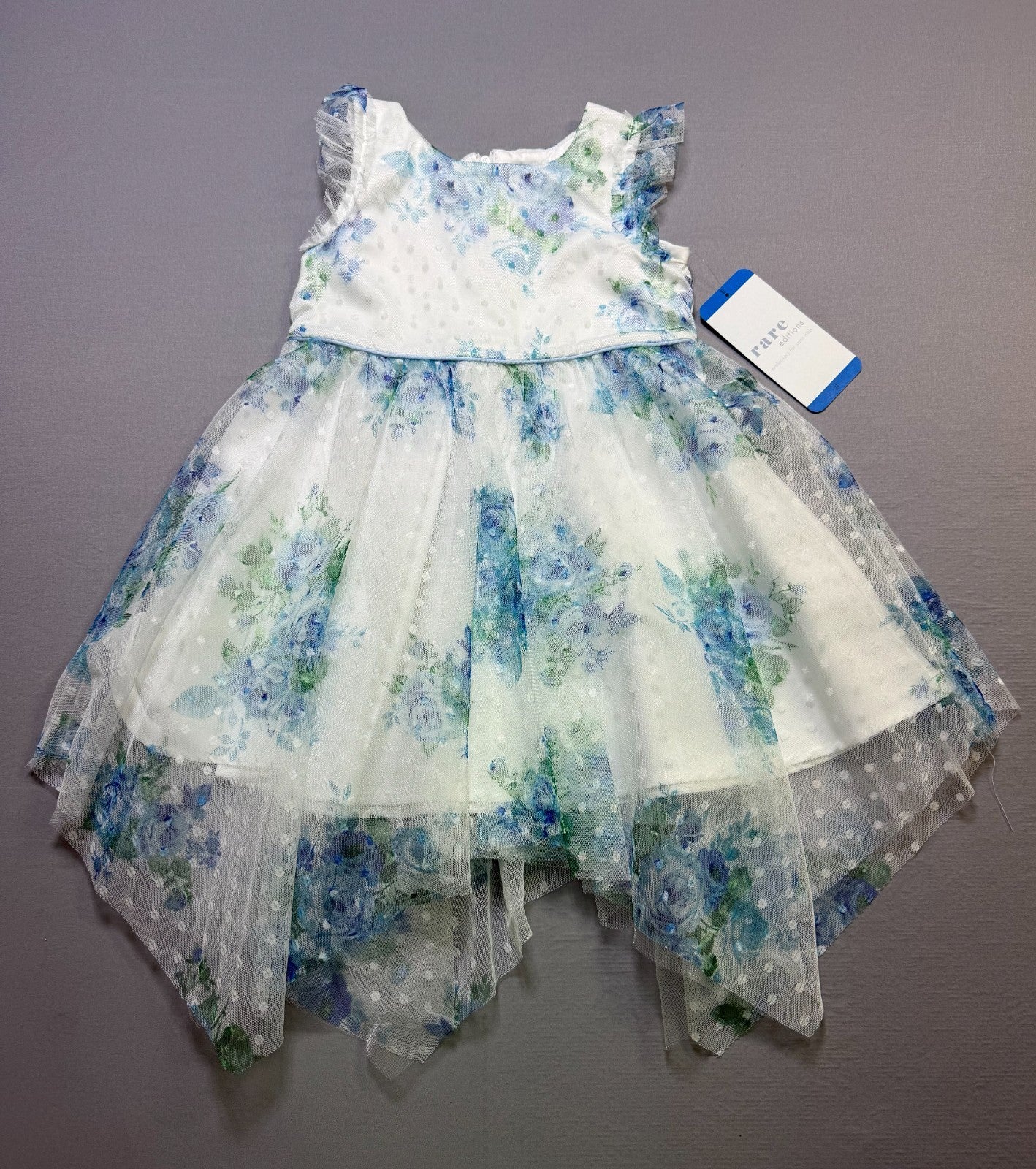 NWT Rare Editions Occasion Dress Toddler Girls 2T Blue Floral Boho Embroidered