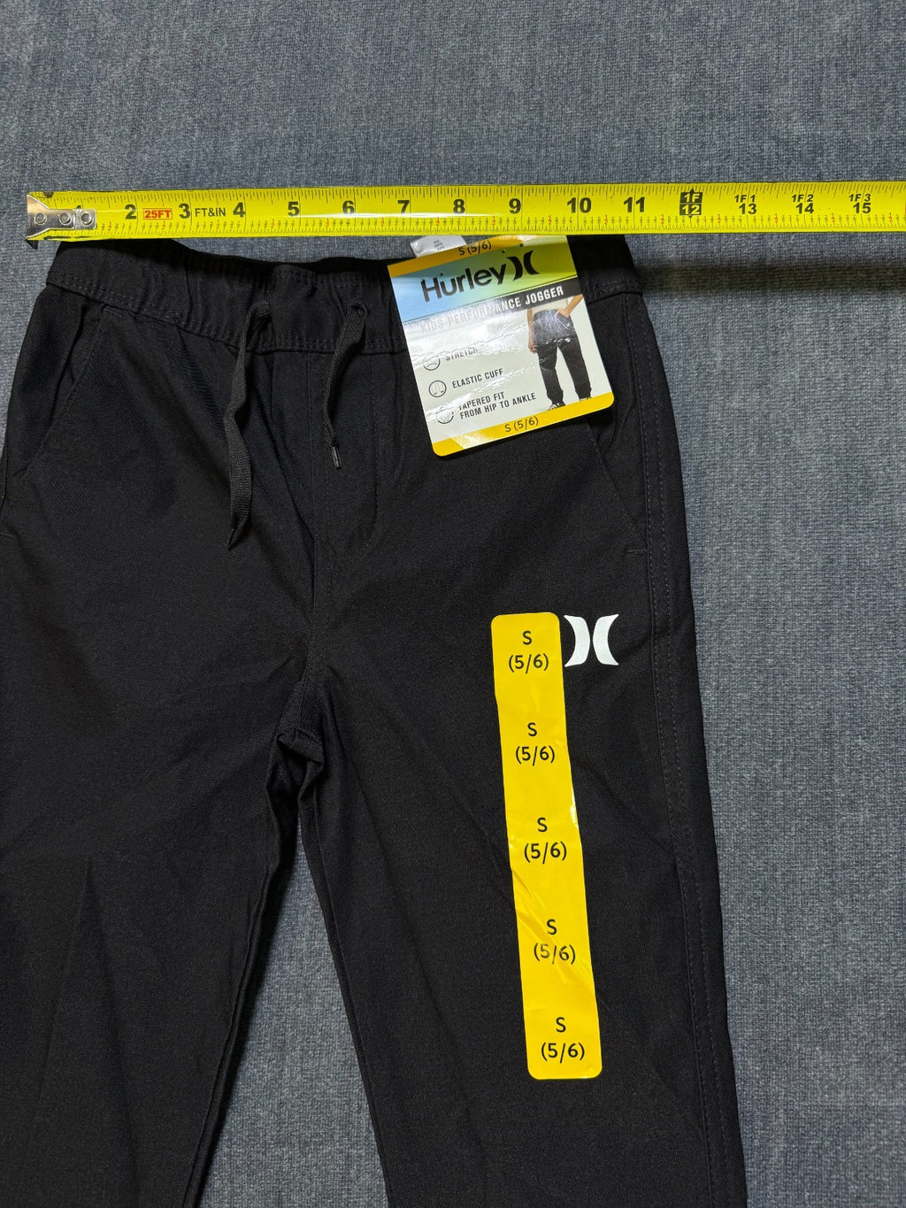NWT Hurley Performance Joggers Kids Small (5/6) Black Logo Tapered Fit Stretch