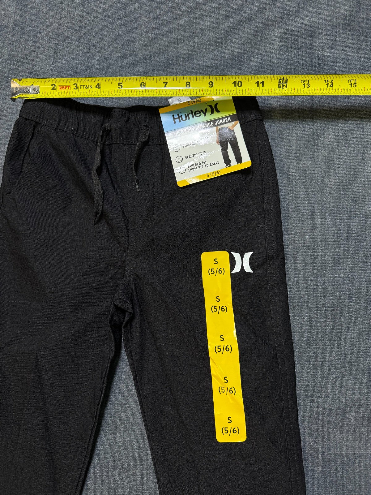 NWT Hurley Performance Joggers Kids Small (5/6) Black Logo Tapered Fit Stretch