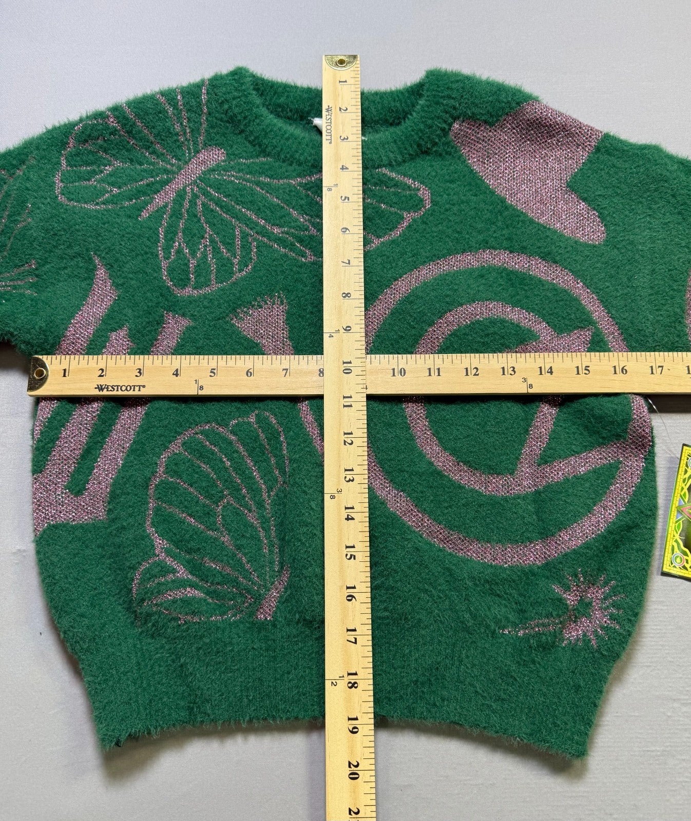 NWT Wicked Graphic Eyelash Knit Glitter Sweater Girls Large (10-12) Green Cozy