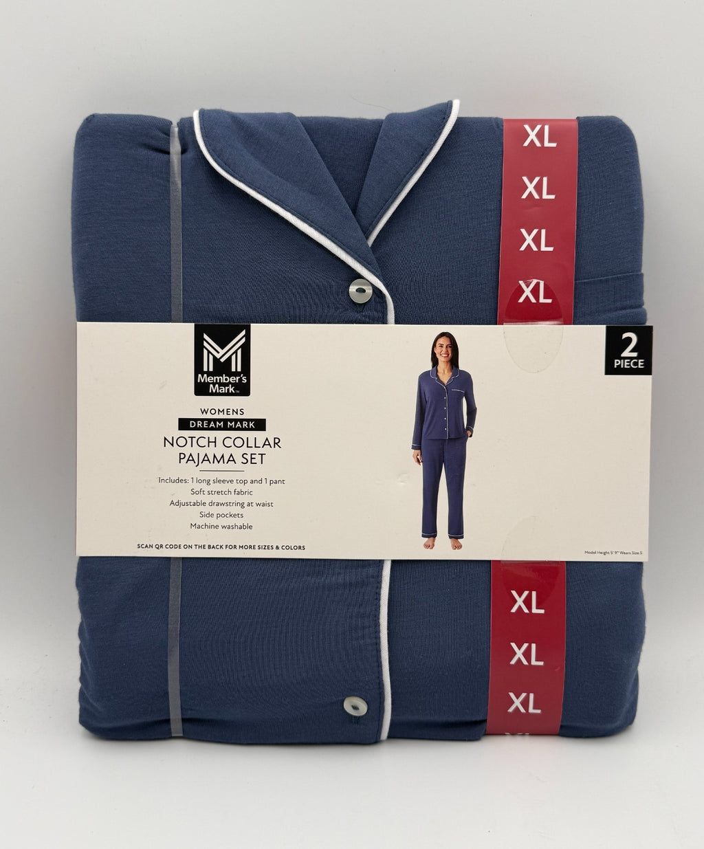 NWT Member's Mark Dream Mark Notch Collar Pajama Set Women's XL Blue 2-Piece