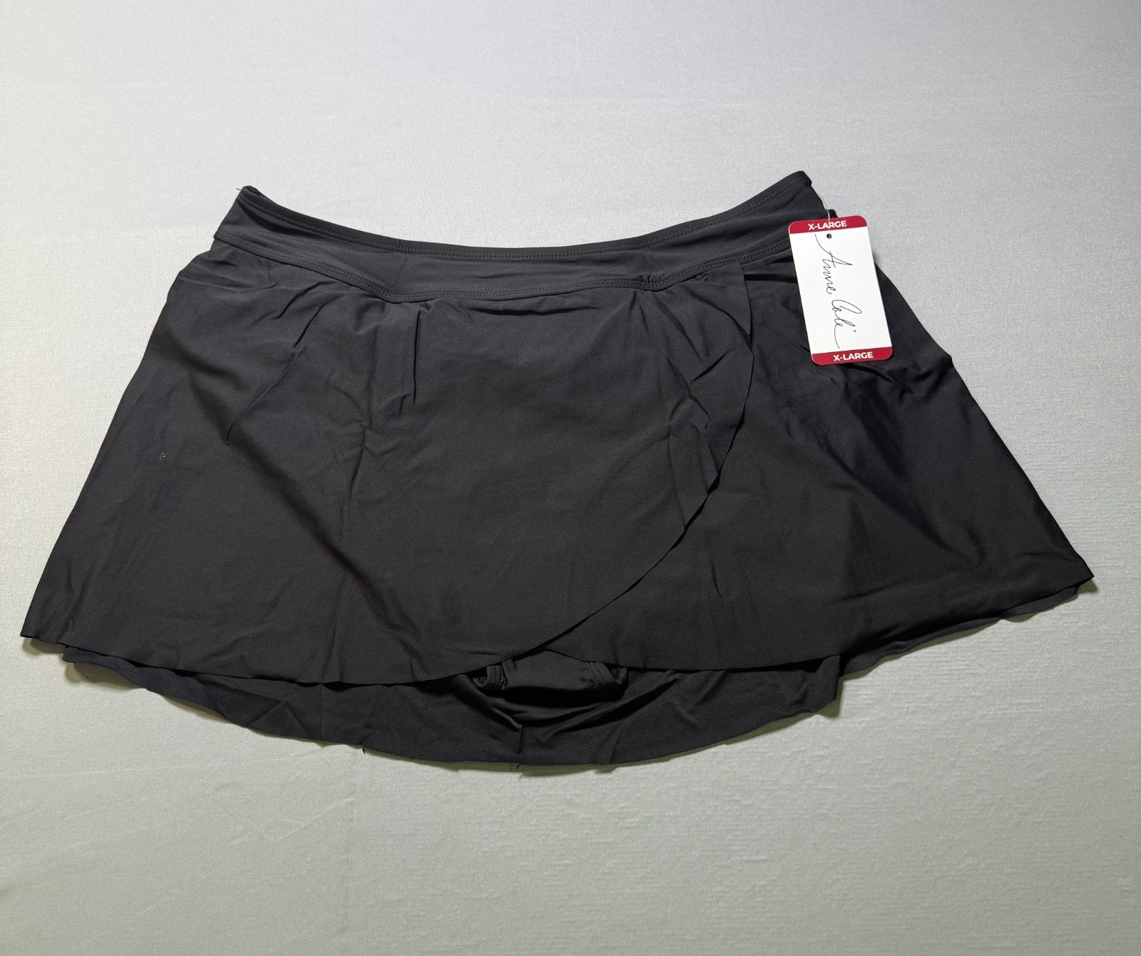 Anne Cole Tulip Drape Mid Rise Swim Skirt Women's XL Black Elastic Waist Hipster
