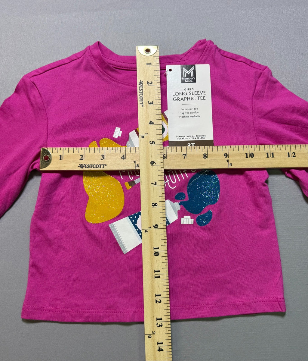 NWT Member's Mark Long Sleeve Graphic Tee Shirt Girls Baby 3T Crewneck Pullover