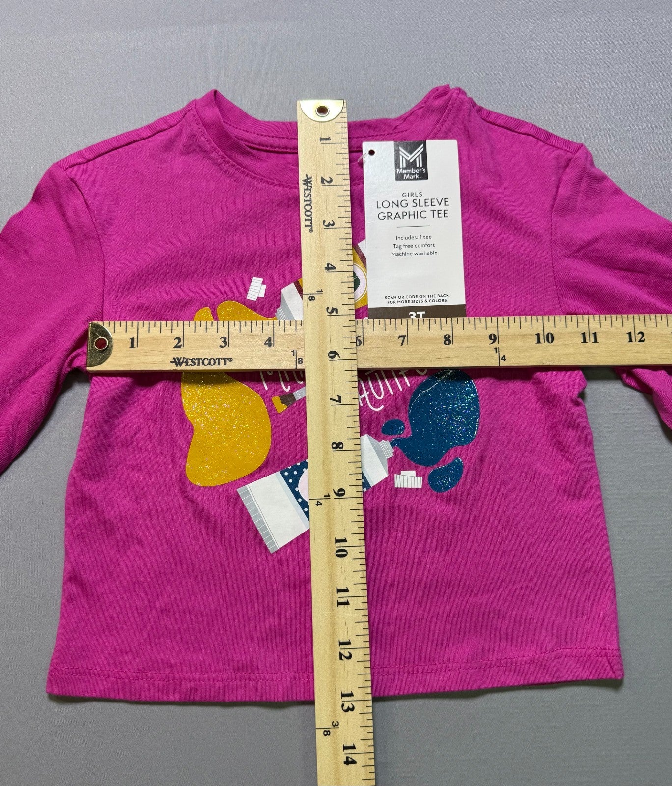 NWT Member's Mark Long Sleeve Graphic Tee Shirt Girls Baby 3T Crewneck Pullover
