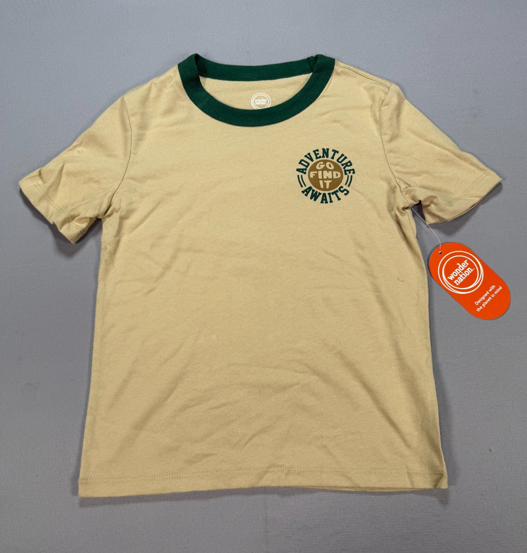 NWT Wonder Nation Adventure Graphic Tee Shirt Boys 7 Beige Short Sleeves Summer