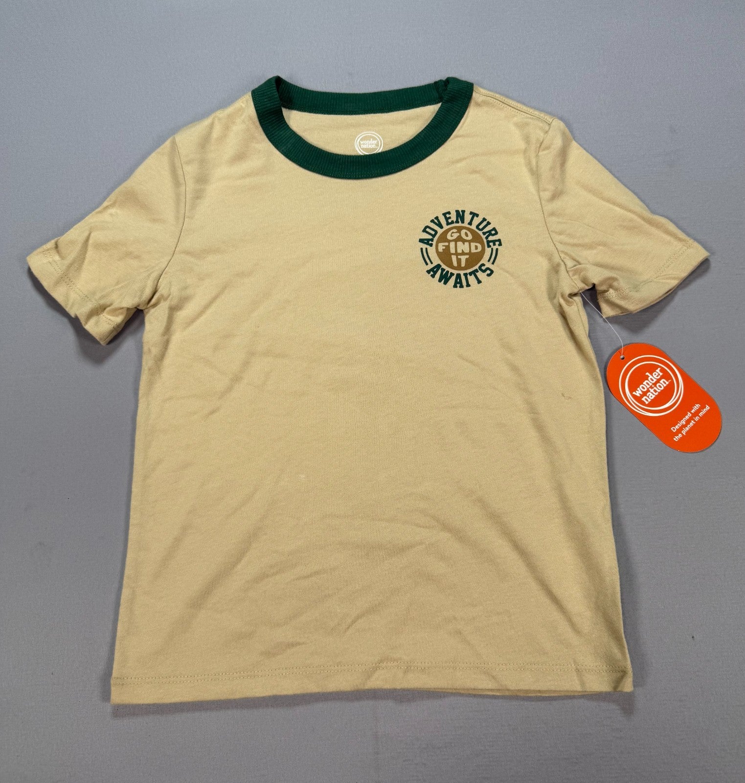 NWT Wonder Nation Adventure Graphic Tee Shirt Boys 7 Beige Short Sleeves Summer