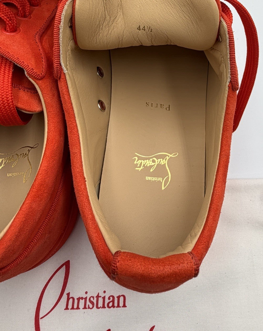 AUTHENTIC Christian Louboutin Junior Orange Suede Sneakers 44.5 EU 11.5 US
